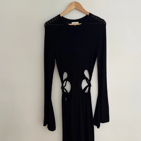 Sau Lee Black Long Sleeve Dress with Cut-Out Accents Long Sleeve